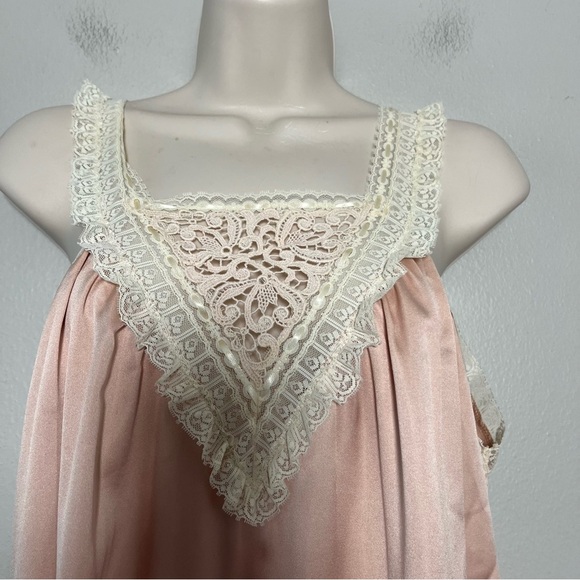 VTG 70s Women Maxi‎ Slip Dress Small Pink Embroidered Cottagecore Royalcore Lace - Picture 2 of 13